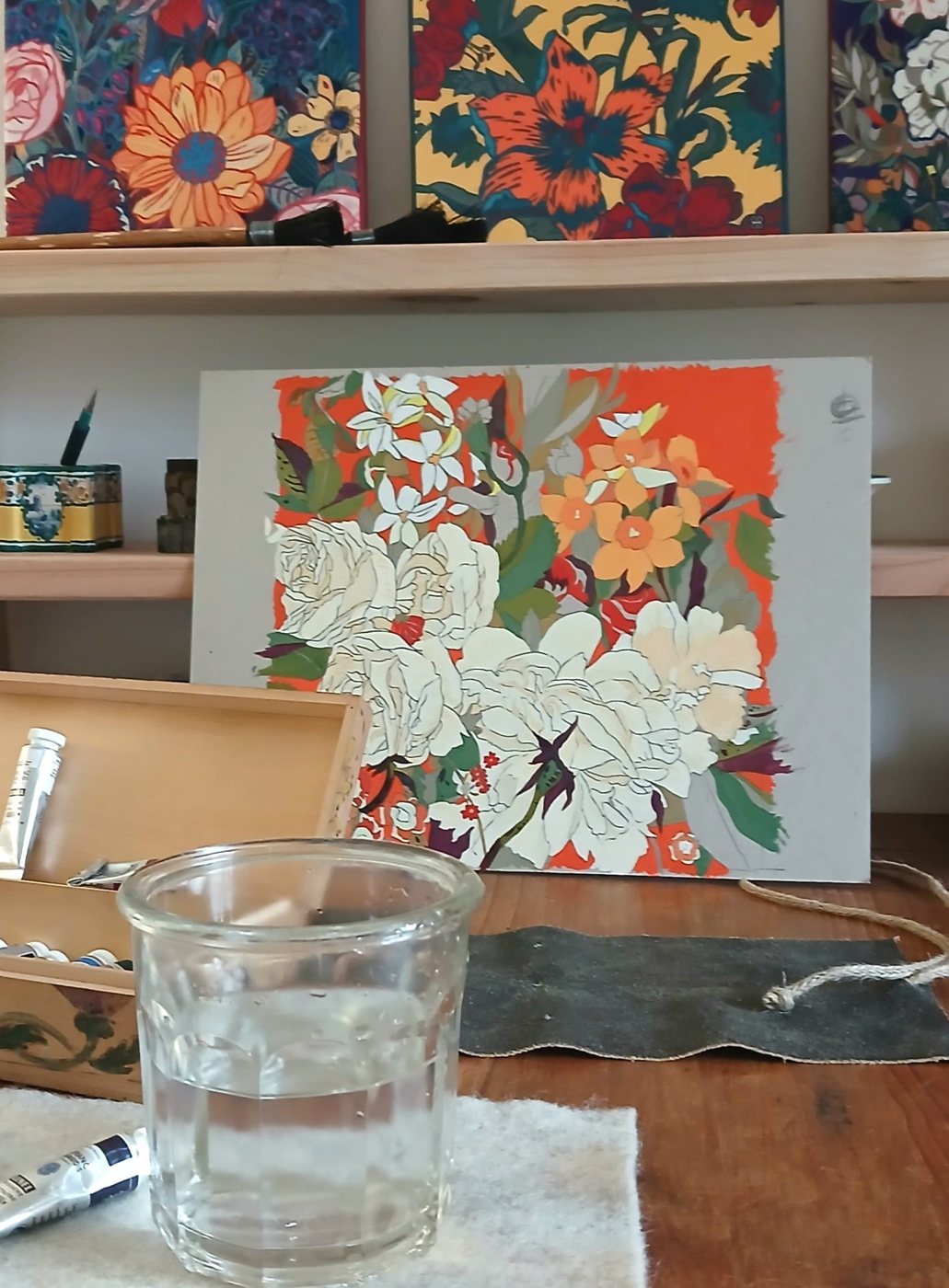Aquarelle florale en cours dans l'atelier de Sandrine Bihorel